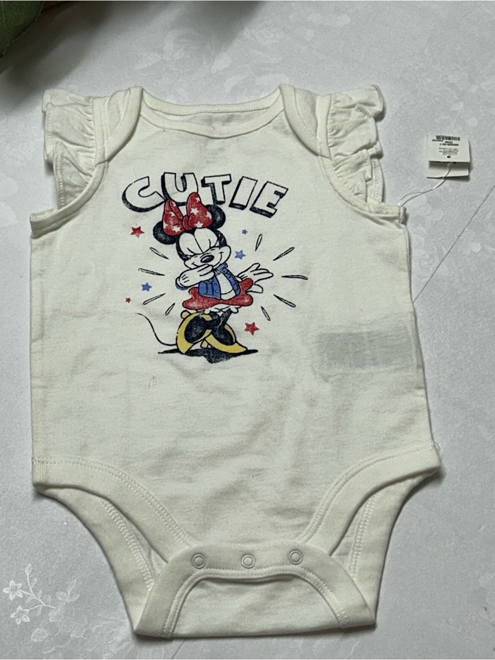 GAP Baby Cream Ruffle Sleeve Onesie with Navy Graphic